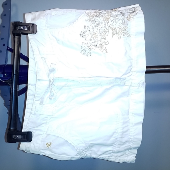 EXPRESS SKIRT Gold Embroidery Roses Sequins WHITE 4 pocket, ribbon tie Size 0 - Picture 14 of 14